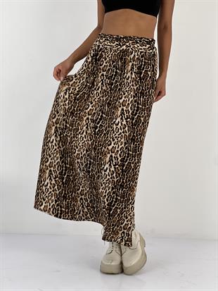 Kadın Leopar Desenli Bej Etek