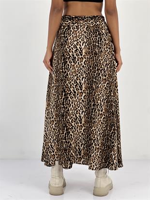 Kadın Leopar Desenli Bej Etek