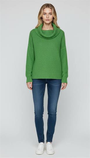 Kadın Madonna Yaka Yeşil Triko Kazak