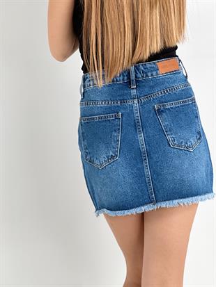 Kadın Mini Jean Etek - Mavi