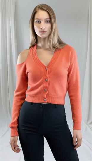 Kadın Mercan V Yaka Triko Hırka 