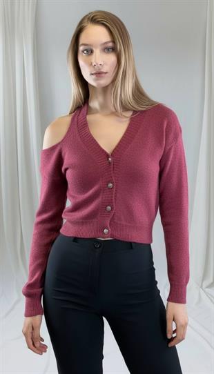 Kadın Mor V Yaka Triko Hırka 