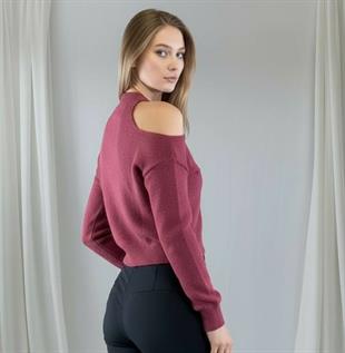 Kadın Mor V Yaka Triko Hırka 