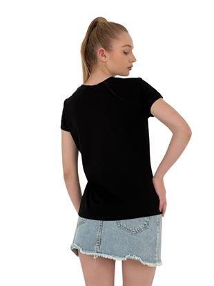 Kadın New York Baskı Kısa Kol Yazlık Siyah Tişört