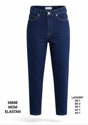 Kadın Orta Mavi Taş Detaylı Mom Jean Pantolon