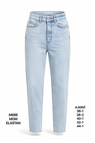 Kadın Orta Mavi Taş Detaylı Mom Jean Pantolon
