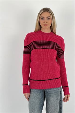 Kadın Oversize Bisiklet Yaka Kışlık Uzun Yeşil  Triko Kazak