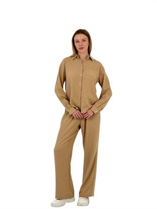 Kadın Oversize Gömlek Palazzo Pantolon Alt Üst İkili Takım