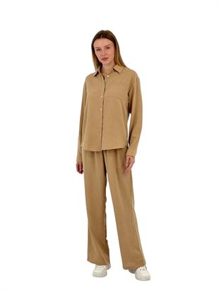 Kadın Oversize Gömlek Palazzo Pantolon Alt Üst İkili Takım