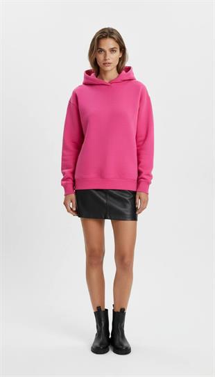 Kadın Oversize Kalın Fuşya Kapüşonlu Sweatshirt