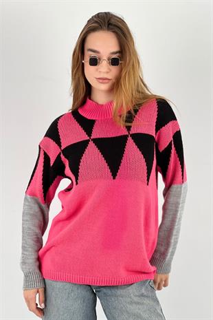 Kadın Oversize Uzun Kollu Kışlık Bol Siyah Triko Kazak