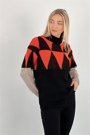 Kadın Oversize Uzun Kollu Kışlık Vizon  Triko Kazak