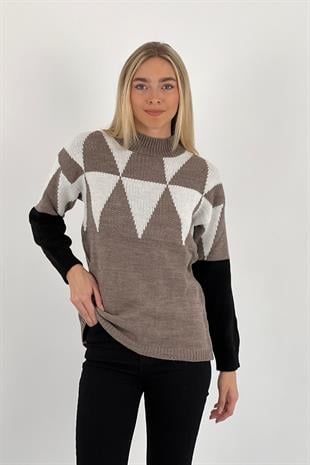 Kadın Oversize Uzun Kollu Kışlık Vizon  Triko Kazak