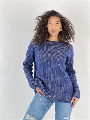 Kadın Renkli Fitilli Triko Kazak