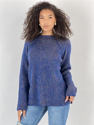 Kadın Renkli Fitilli Triko Kazak