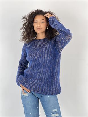 Kadın Renkli Fitilli Triko Kazak