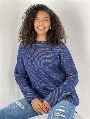 Kadın Renkli Fitilli Triko Kazak