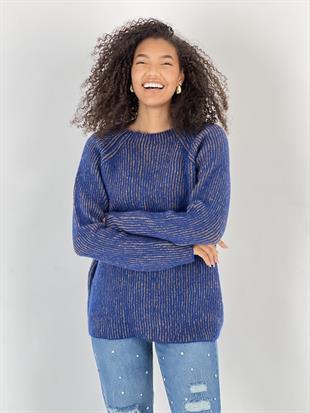 Kadın Renkli Fitilli Triko Kazak