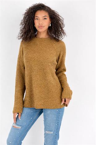 Kadın Renkli Fitilli Triko Kazak