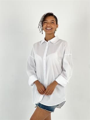 Kadın Sırt Leopar Desenli Beyaz Gömlek