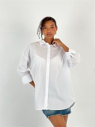 Kadın Sırt Leopar Desenli Beyaz Gömlek