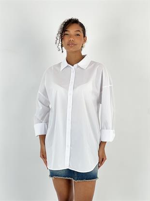 Kadın Sırt Leopar Desenli Beyaz Gömlek