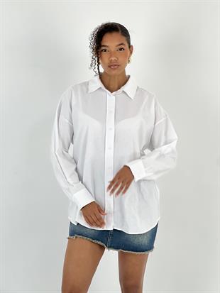 Kadın Sırt Taşlı Leopar Baskılı Beyaz Gömlek