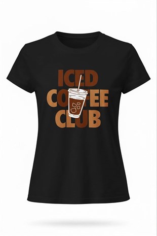 Kadın Siyah Iced Coffee Baskılı Pamuklu Tişört-15520-7