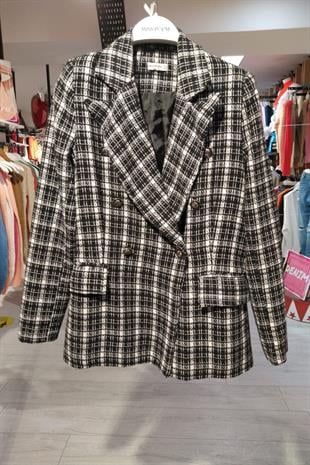 Kadın Siyah Kareli Ceket