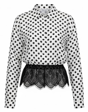 Kadın Siyah Puantiye Desenli Dantel Detaylı Gömlek