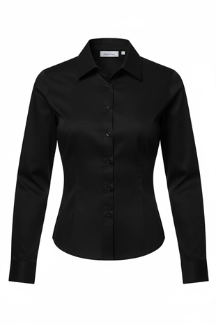Kadın Siyah Slim Fit Kol Düğme Detaylı Gömlek