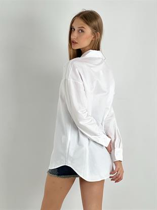 Kadın Oversize Kalıp Uzun Gömlek - Beyaz