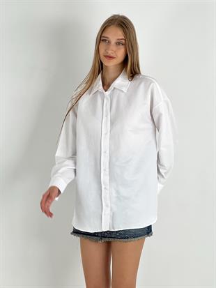 Kadın Oversize Kalıp Uzun Gömlek - Beyaz