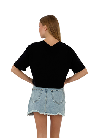 Kadın Taş Detaylı Cepli Crop T-Shirt