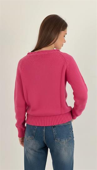 Kadın Taş Detaylı K.Fuşya Triko Kazak