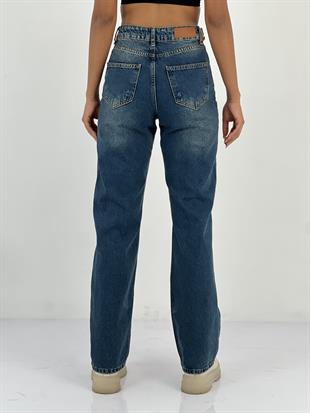 Kadın Taş Detaylı Yüksek Bel Jean Pantolon