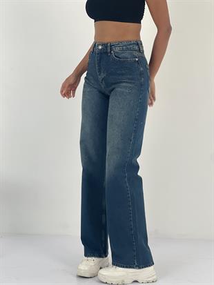 Kadın Taş İşlemeli Yüksek Bel Jean Pantolon