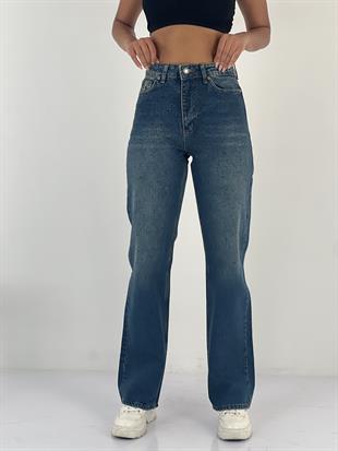 Kadın Taş İşlemeli Yüksek Bel Jean Pantolon