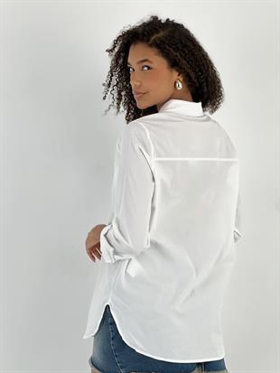 Kadın Tasarım Düğmeli Beyaz Gömlek