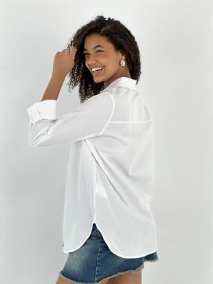 Kadın Tasarım Düğmeli Beyaz Gömlek