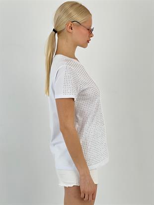 Kadın Taşlı Beyaz Tişört