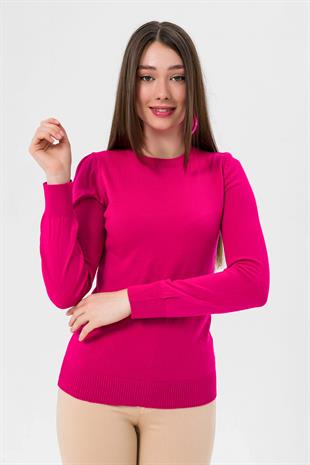 Kadın Uzun Bisiklet Yaka Basic Kışlık Fuşya Triko Kazak