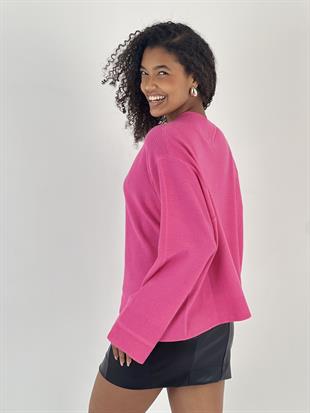 Kadın V Yaka Pembe Triko Kazak