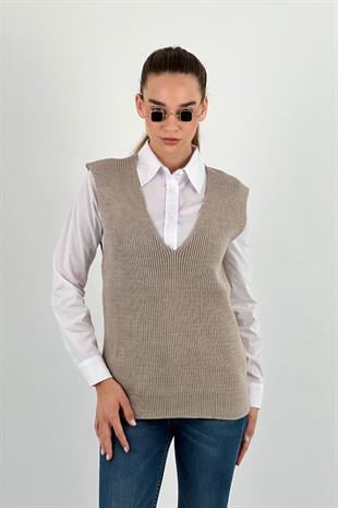 Kadın V Yaka Triko Süveter 1
