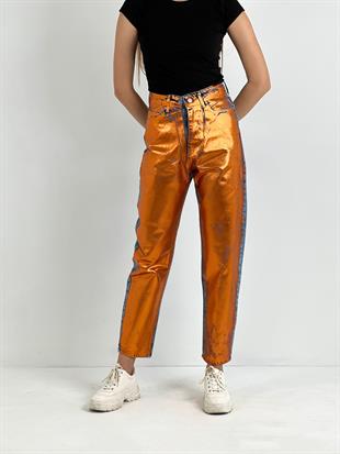 Kadın Varak Baskılı Mom Jean - Mavi