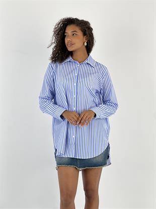 Kadın Yakası Taş Detaylı Mavi Gömlek