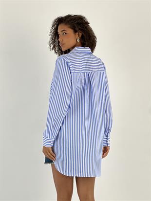 Kadın Yakası Taş Detaylı Mavi Gömlek