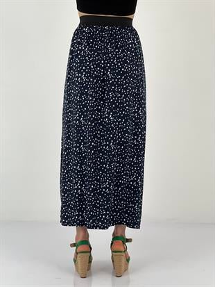 Kadın Yan Yırtmaçlı Desenli Lacivert Etek