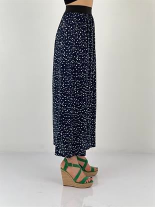 Kadın Yan Yırtmaçlı Desenli Lacivert Etek