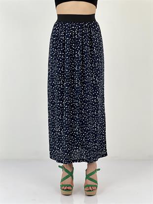 Kadın Yan Yırtmaçlı Desenli Lacivert Etek